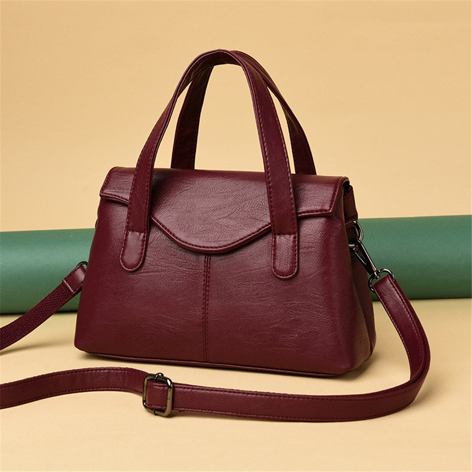 Solid Color PU Leather Tote Bag, Shoulder Bag, Crossbody Bag and Handbag-Handbags-Innovato Design-Red-Innovato Design