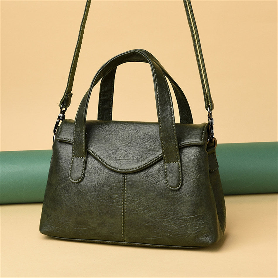 Solid Color PU Leather Tote Bag, Shoulder Bag, Crossbody Bag and Handbag-Handbags-Innovato Design-Red-Innovato Design