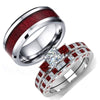 Red Koa Wood Inlay and Square Cubic Zirconia Stainless Steel Wedding Bands Set-Couple Rings-Innovato Design-6-5-Innovato Design