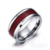 Red Koa Wood Inlay and Square Cubic Zirconia Stainless Steel Wedding Bands Set-Couple Rings-Innovato Design-6-5-Innovato Design