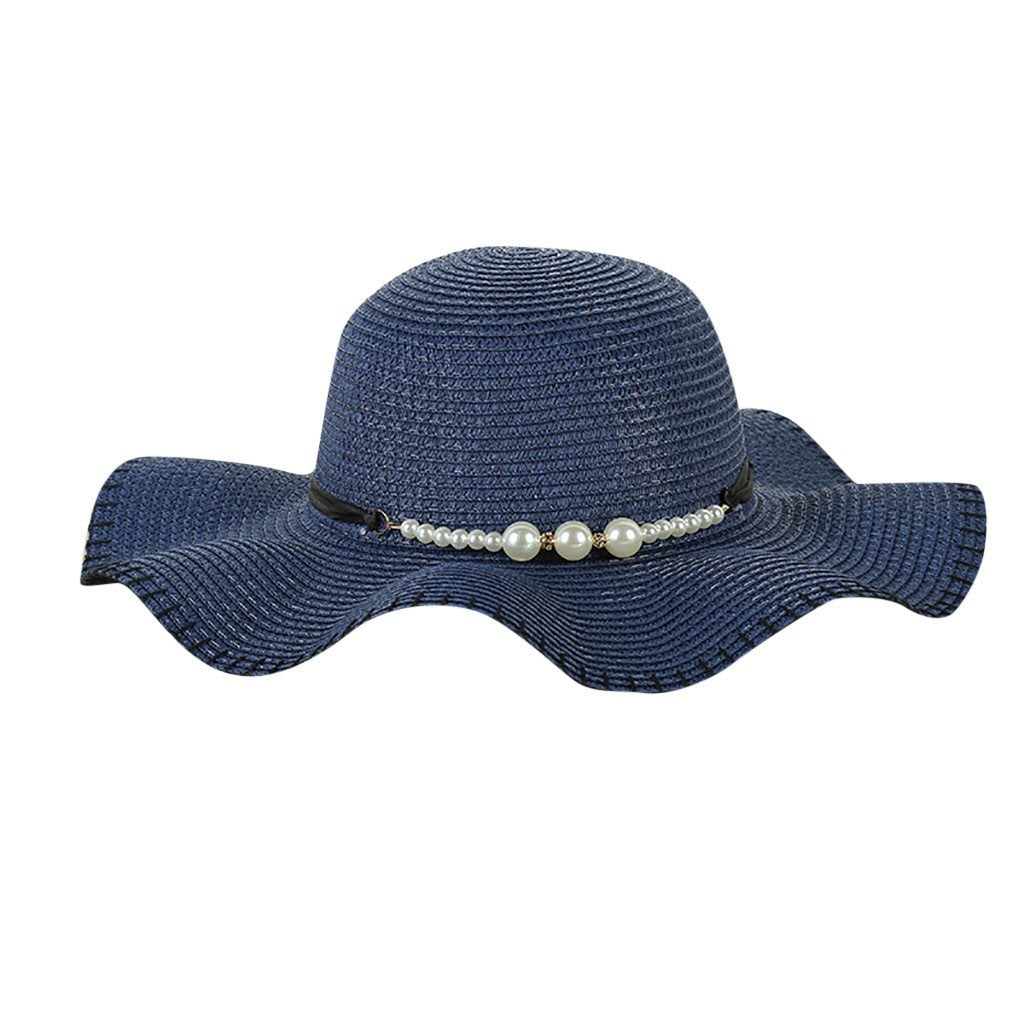 Foldable Floppy Wide Brim Straw Sun Hat with Pearls-Hats-Innovato Design-Khaki-Innovato Design