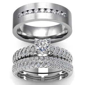 Heart Rhinestone and Cubic Zirconia Stainless Steel Wedding Ring Set-Couple Rings-Innovato Design-6-5-Innovato Design
