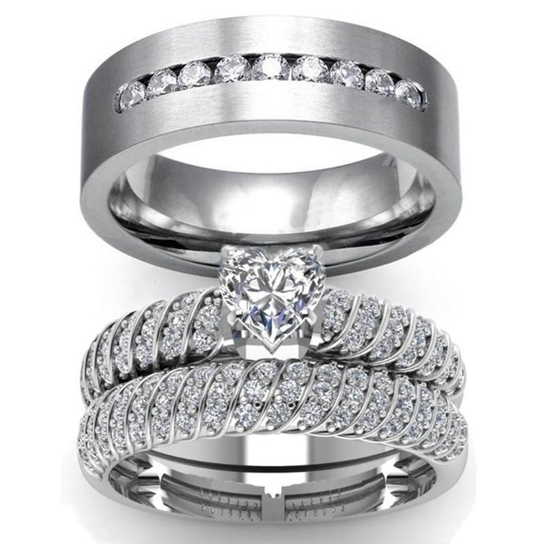 Heart Rhinestone and Cubic Zirconia Stainless Steel Wedding Ring