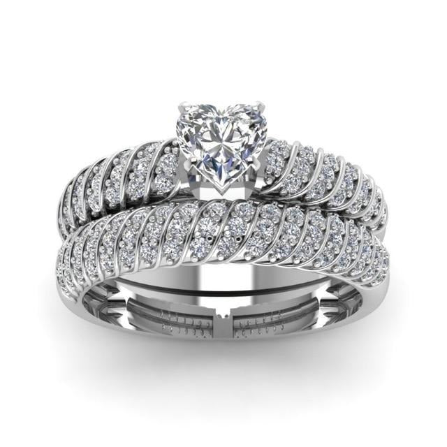 Heart Rhinestone and Cubic Zirconia Stainless Steel Wedding Ring Set-Couple Rings-Innovato Design-6-5-Innovato Design