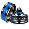 8mm Blue Carbon Fiber Inlay and Blue Cubic Zirconia Claddagh Wedding Bands Set-Couple Rings-Innovato Design-6-6-Innovato Design