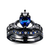 8mm Blue Carbon Fiber Inlay and Blue Cubic Zirconia Claddagh Wedding Bands Set-Couple Rings-Innovato Design-6-6-Innovato Design
