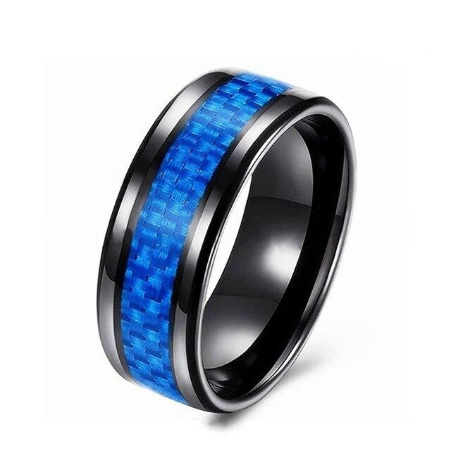 8mm Blue Carbon Fiber Inlay and Blue Cubic Zirconia Claddagh Wedding Bands Set-Couple Rings-Innovato Design-6-6-Innovato Design