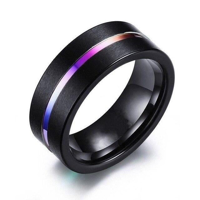 Purple Inlay and Purple Cubic Zirconia Stainless Steel Wedding Bands Set-Couple Rings-Innovato Design-6-5-Innovato Design