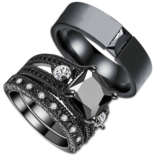 Black Cubic Zirconia Tungsten Carbide and Rhinestone 316L Stainless St ...