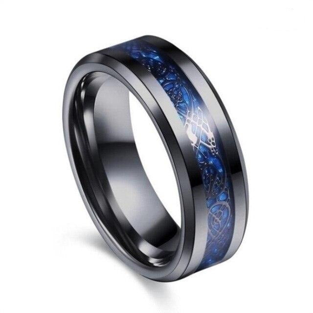 Black Celtic Dragon Inlay and Blue Cubic Zirconia Stainless Steel Wedding Ring Set-Couple Rings-Innovato Design-6-5-Innovato Design