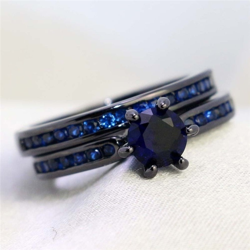 Black Celtic Dragon Inlay and Blue Cubic Zirconia Stainless Steel Wedding Ring Set-Couple Rings-Innovato Design-6-5-Innovato Design