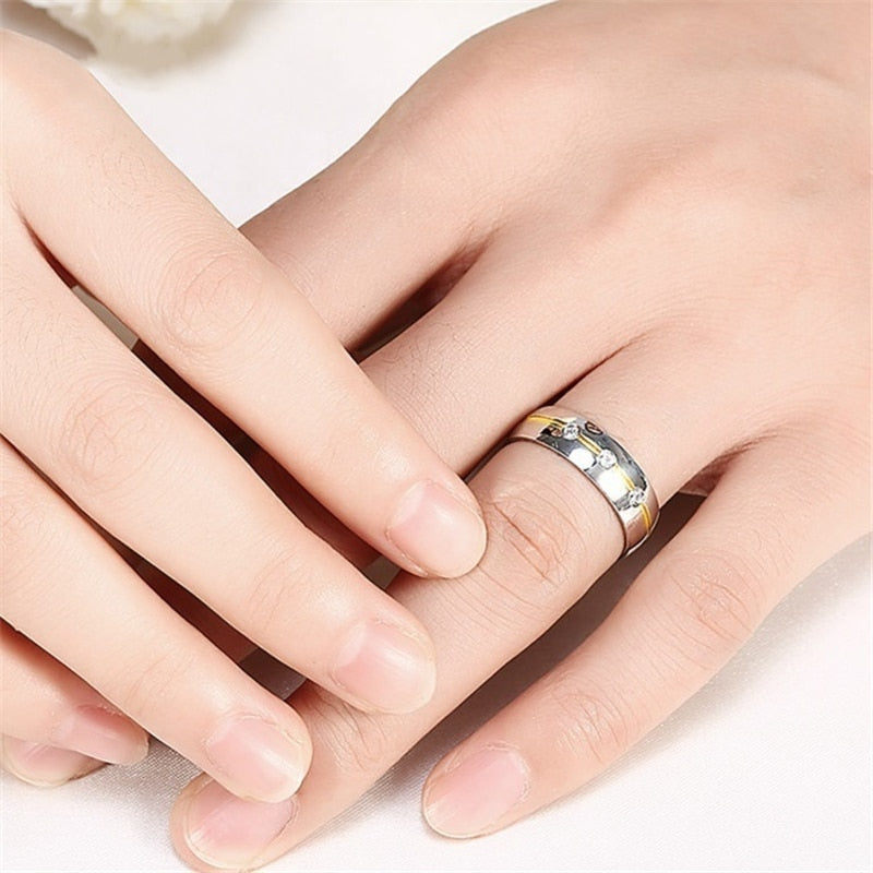 Gold and Silver Cubic Zirconia Stainless Steel Wedding Ring Set-Couple Rings-Innovato Design-6-5-Innovato Design