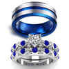 Blue Inlay and Blue/White Cubic Zirconia Heart Stainless Steel Wedding Ring Set-Couple Rings-Innovato Design-6-5-Innovato Design