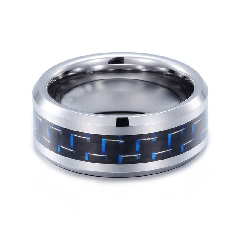 Black/Blue Carbon Fiber Inlay and Blue/White Cubic Zirconia Stainless Steel Wedding Ring Set-Couple Rings-Innovato Design-6-5-Innovato Design
