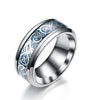 Silver Celtic Dragon Inlay and Blue Cubic Zirconia Claddagh Stainless Steel Wedding Bands-Couple Rings-Innovato Design-6-5-Innovato Design