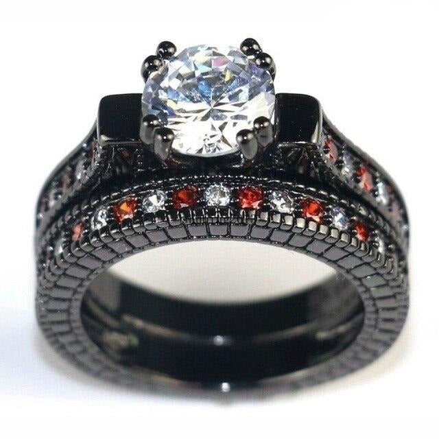 Black Celtic Dragon Inlay and White Cubic Zirconia Stainless Steel Wedding Ring Set-Couple Rings-Innovato Design-6-5-Innovato Design