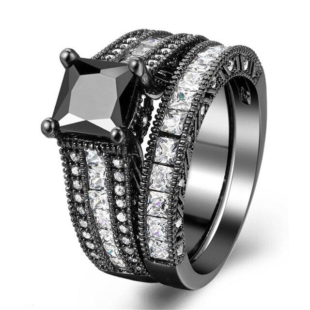 White/Black Cubic Zirconia Stainless Steel Wedding Ring Set-Couple Rings-Innovato Design-6-5-Innovato Design