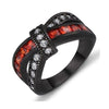 Black Celtic Dragon Inlay and Bow White/Red Cubic Zirconia Stainless Steel Wedding Ring Set-Couple Rings-Innovato Design-6-5-Innovato Design