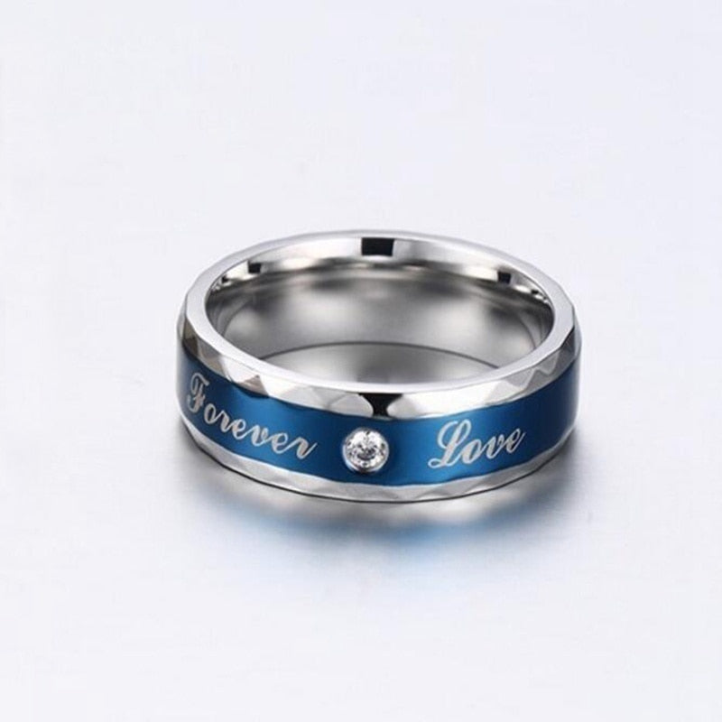 Blue Cubic Zirconia Claddagh and Forever Love Stainless Steel Wedding Bands Set-Couple Rings-Innovato Design-6-6-Innovato Design