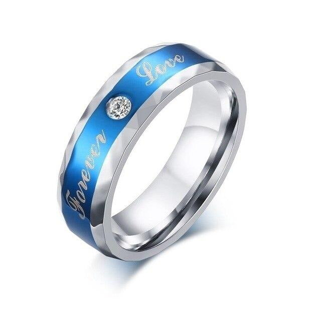 Blue Cubic Zirconia Claddagh and Forever Love Stainless Steel Wedding Bands Set-Couple Rings-Innovato Design-6-6-Innovato Design