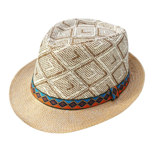 Blue & Orange Belt Straw Panama Hat-Hats-Innovato Design-Beige-Innovato Design
