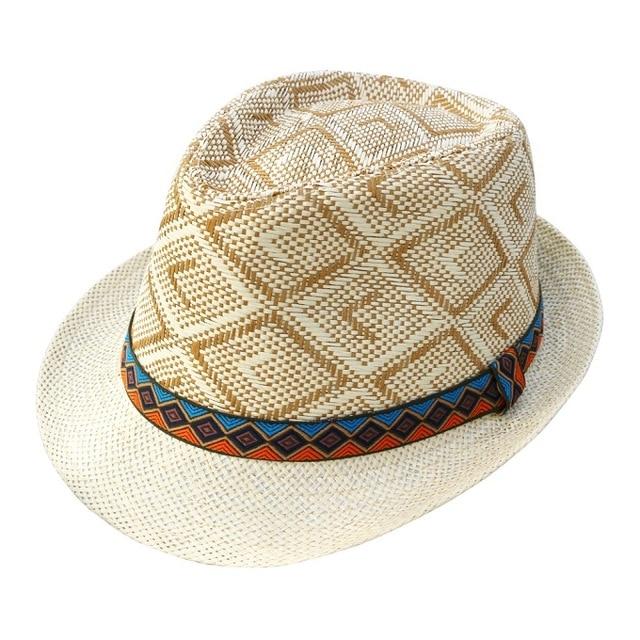 Blue & Orange Belt Straw Panama Hat-Hats-Innovato Design-Beige Brown-Innovato Design
