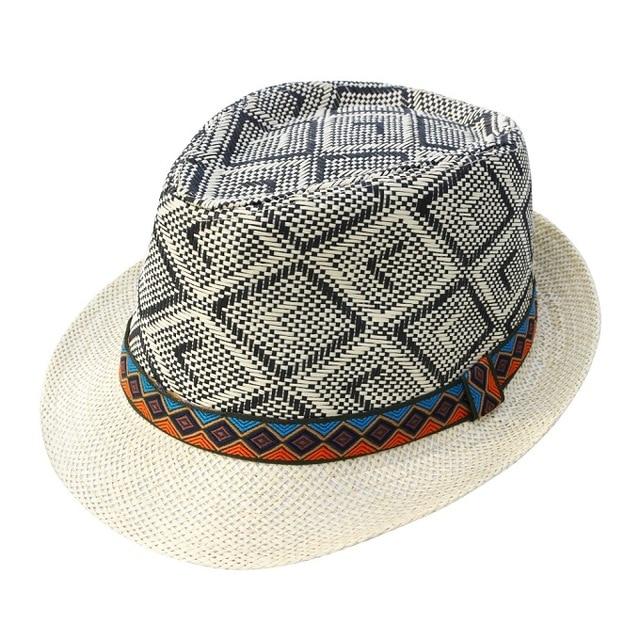 Blue & Orange Belt Straw Panama Hat-Hats-Innovato Design-Beige-Innovato Design