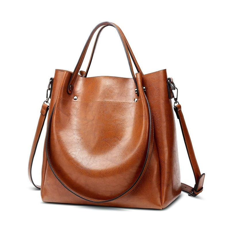 Vintage Casual PU Leather Tote Bag, Shoulder Bag, Crossbody Bag and Handbag-Handbags-Innovato Design-Brown-Innovato Design