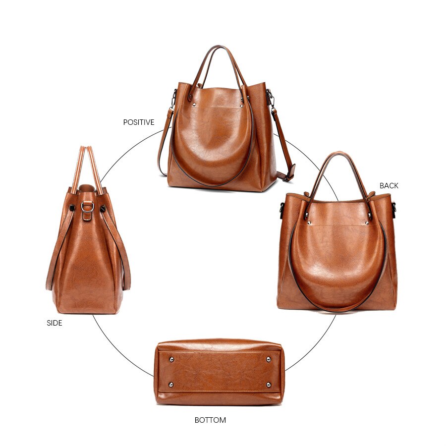 Vintage Casual PU Leather Tote Bag, Shoulder Bag, Crossbody Bag and Handbag-Handbags-Innovato Design-Brown-Innovato Design