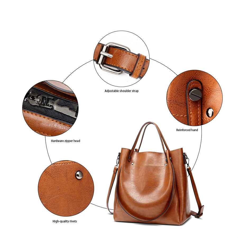 Vintage Casual PU Leather Tote Bag, Shoulder Bag, Crossbody Bag and Handbag-Handbags-Innovato Design-Brown-Innovato Design