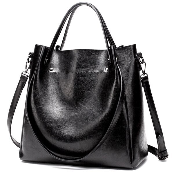 Vintage Casual PU Leather Tote Bag, Shoulder Bag, Crossbody Bag and Handbag-Handbags-Innovato Design-Black-Innovato Design