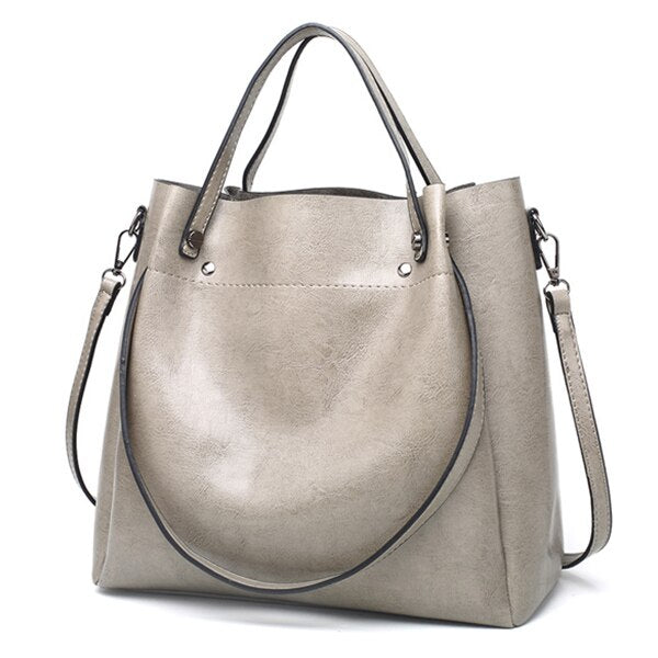 Vintage Casual PU Leather Tote Bag, Shoulder Bag, Crossbody Bag and Handbag-Handbags-Innovato Design-Gray-Innovato Design