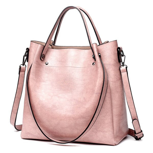 Vintage Casual PU Leather Tote Bag, Shoulder Bag, Crossbody Bag and Handbag-Handbags-Innovato Design-Pink-Innovato Design