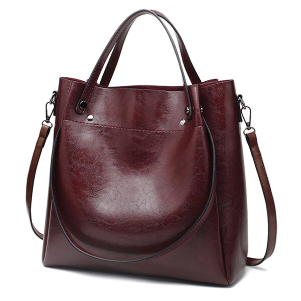 Vintage Casual PU Leather Tote Bag, Shoulder Bag, Crossbody Bag and Handbag-Handbags-Innovato Design-Burgundy-Innovato Design