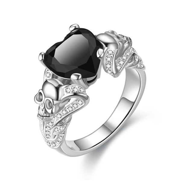 Gothic Skull Heart Crystal and Cubic Zirconia Punk Wedding Ring-Rings-Innovato Design-10-Silver Black-Innovato Design