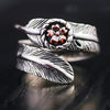Rose Gold Flower and Feather 925 Sterling Silver Adjustable Vintage Punk Ring-Rings-Innovato Design-Innovato Design