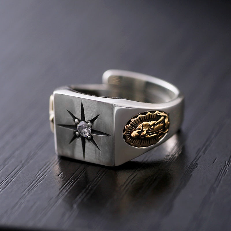Christian Cross and Virgin Mary White Cubic Zirconia 925 Sterling Silver Adjustable Vintage Ring-Rings-Innovato Design-Innovato Design