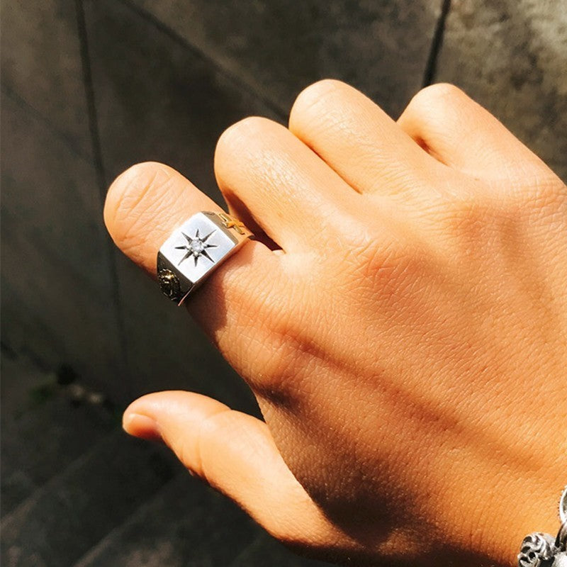 Christian Cross and Virgin Mary White Cubic Zirconia 925 Sterling Silver Adjustable Vintage Ring-Rings-Innovato Design-Innovato Design