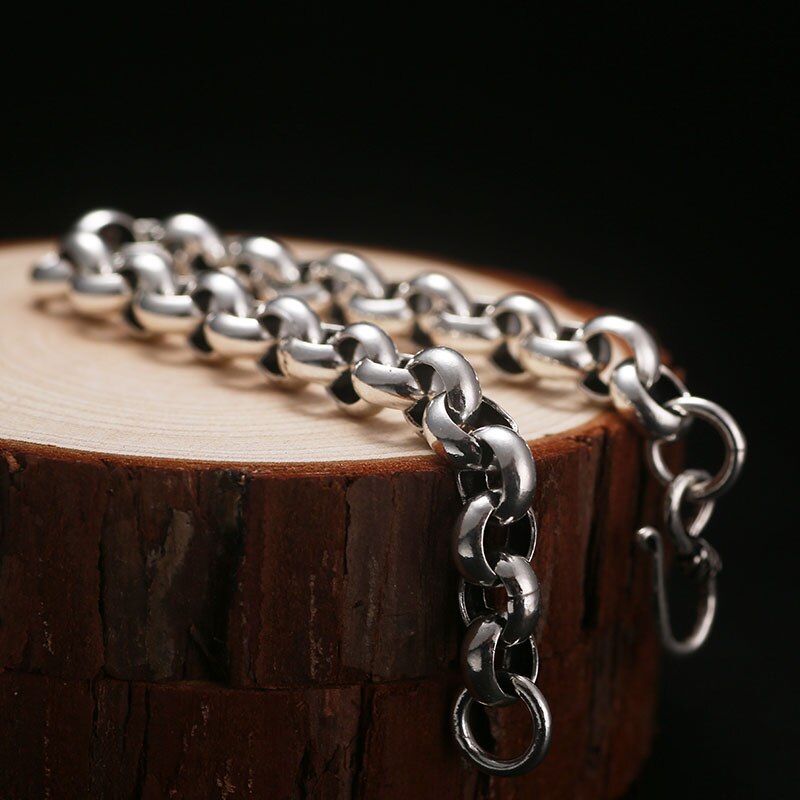 Link Chain 925 Sterling Silver Vintage Fashion Biker Interlocking Bracelet-Bracelets-Innovato Design-7.09in-Innovato Design