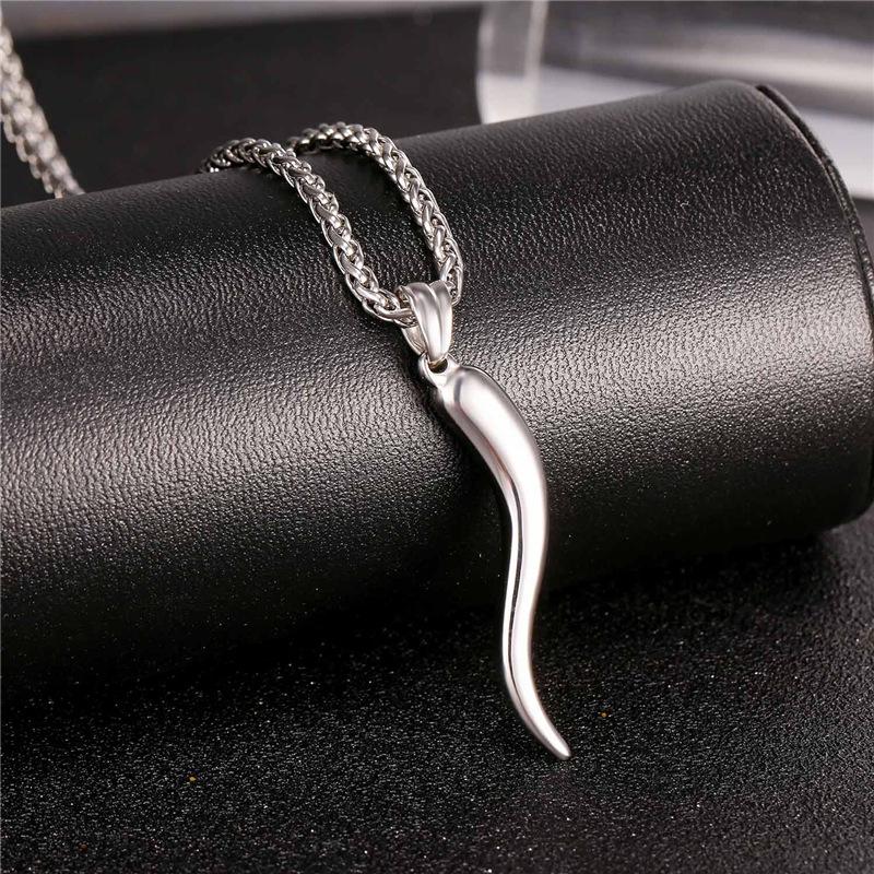 Stainless Steel Horn Pendant Chain Necklace-Necklaces-Innovato Design-Silver-Innovato Design