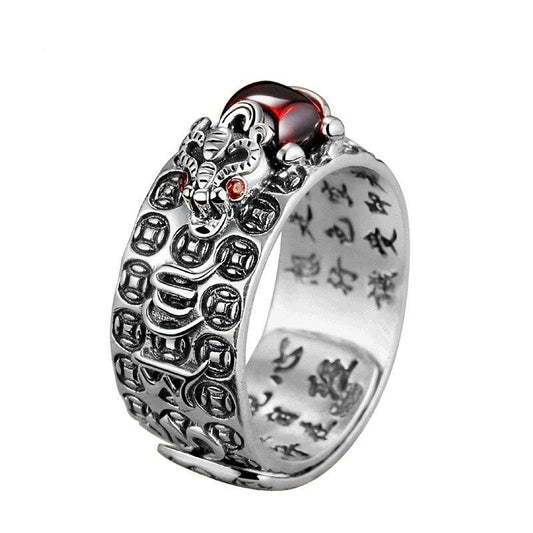 Brave Troops Lettering Red Cubic Zirconia 925 Sterling Silver Adjustable Ring-Rings-Innovato Design-Innovato Design