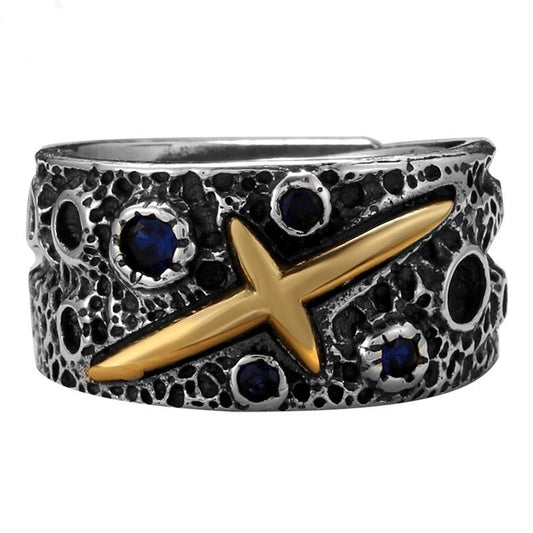 Starry Sky Blue Cubic Zirconia 925 Sterling Silver Vintage Punk Ring-Rings-Innovato Design-Innovato Design