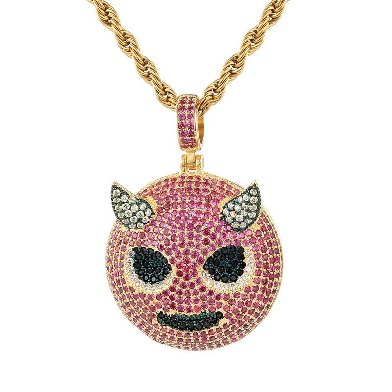 Cubic-Zirconia-Studded Gold-Plated Ghost Bling Hip-hop Pendant Necklace-Necklaces-Innovato Design-Innovato Design