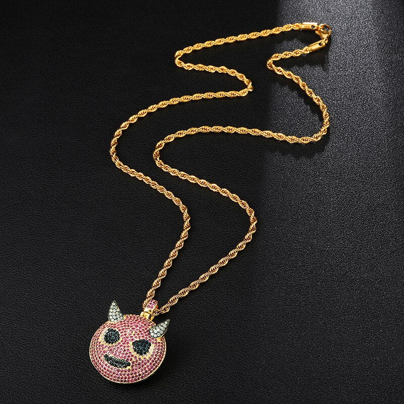 Cubic-Zirconia-Studded Gold-Plated Ghost Bling Hip-hop Pendant Necklace-Necklaces-Innovato Design-Innovato Design