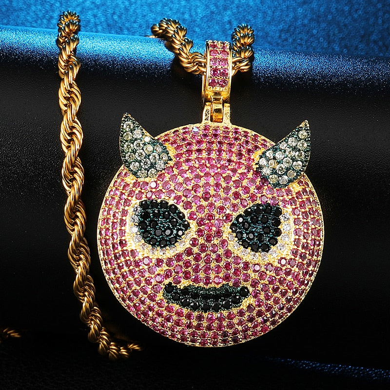 Cubic-Zirconia-Studded Gold-Plated Ghost Bling Hip-hop Pendant Necklace-Necklaces-Innovato Design-Innovato Design