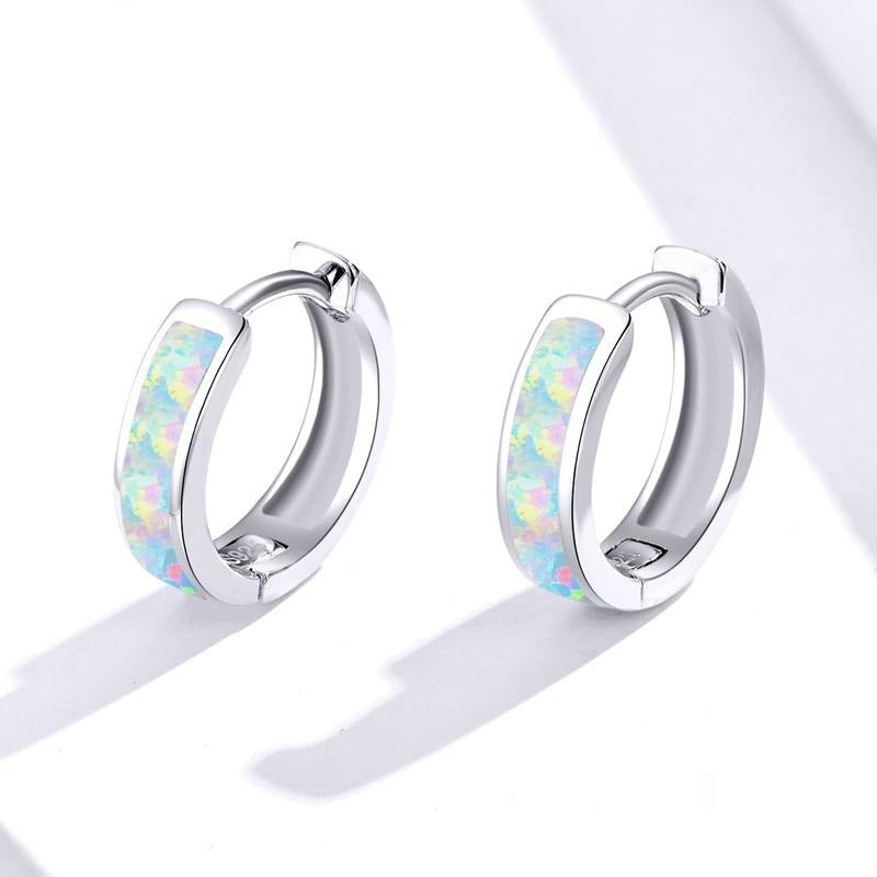 Opal Round Ear Clip 925 Sterling Silver Hoop Earrings-Earrings-Innovato Design-Innovato Design
