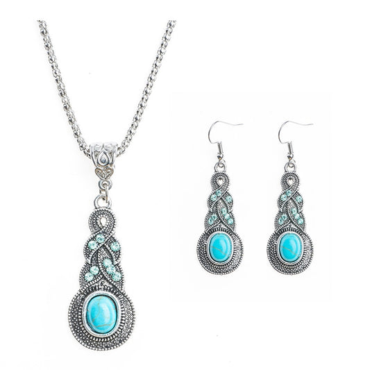 Aquamarine Resin and Crystal Necklace & Earrings Fashion Jewelry Set-Jewelry Sets-Innovato Design-Innovato Design
