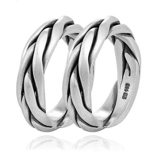 Interlaced 999 Genuine Silver Adjustable Vintage Fashion Ring-Gothic Rings-Innovato Design-Resizable-Couple-Innovato Design