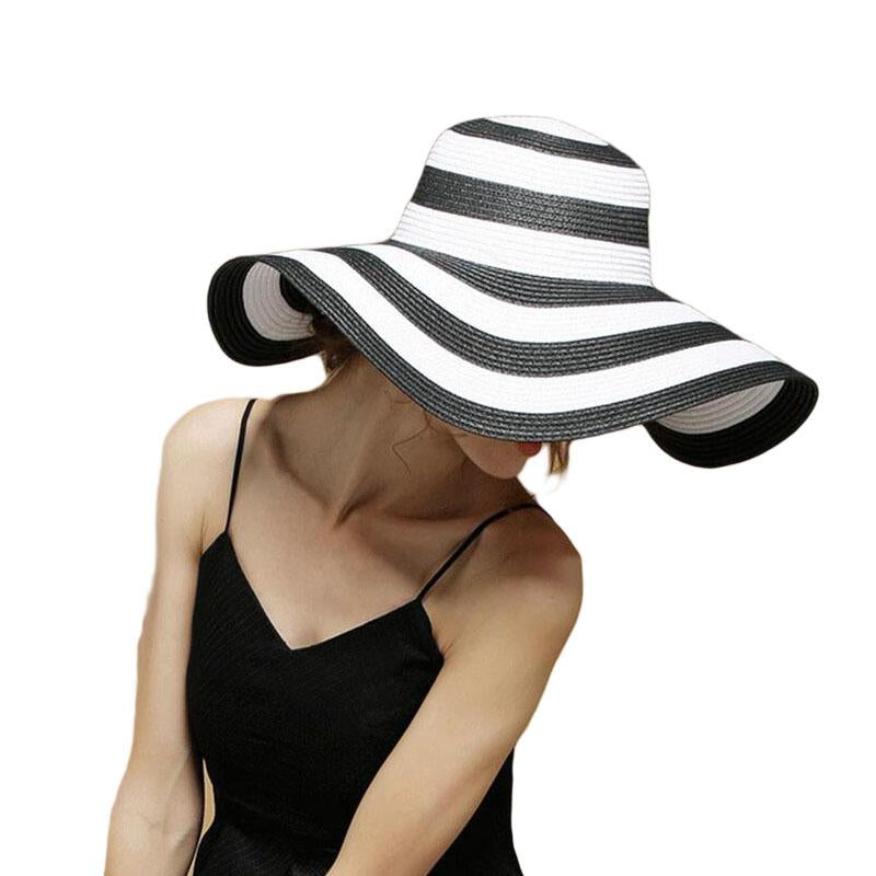Summer Wide Brim Floppy Striped Straw Sun Ladies Hat-Hats-Innovato Design-Red-Innovato Design