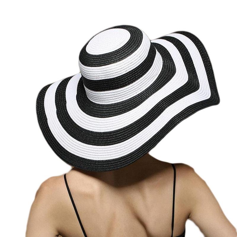 Summer Wide Brim Floppy Striped Straw Sun Ladies Hat-Hats-Innovato Design-Red-Innovato Design